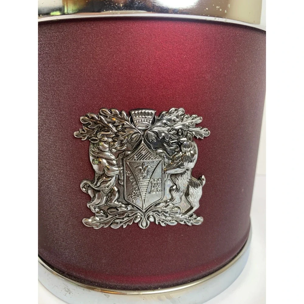 Vintage S.S. Kresge Burgundy Chrome Metal Ice Bucket Heraldic Crest Mid Century